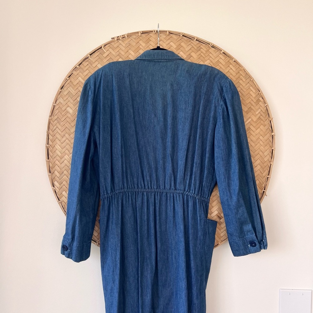VINTAGE 80’S GENE EWING BIS BIS WRINKLED RICH DENIM DRESS W/ SHOULDER PADS - Picture 16 of 16